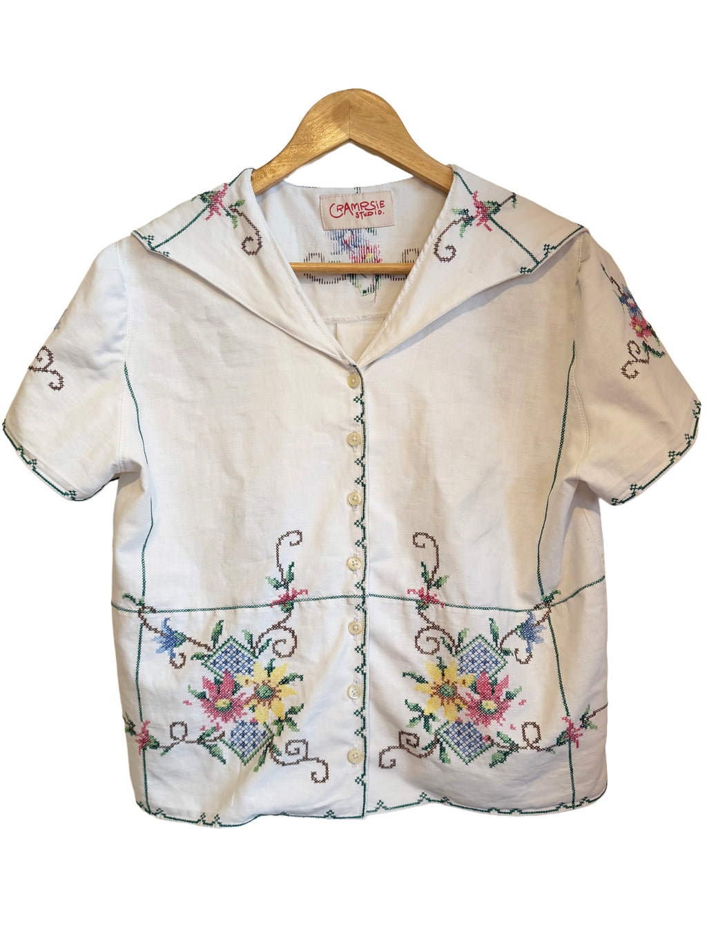 Sailor Collar Embroidered Blouse